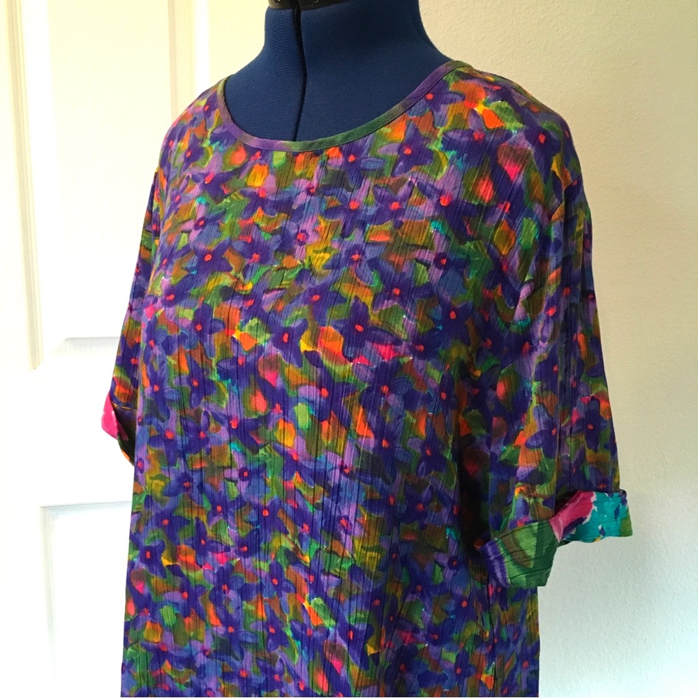 Vintage Carole Little Multicolor Floral Print Short Sleeve Top - Picture 6 of 12